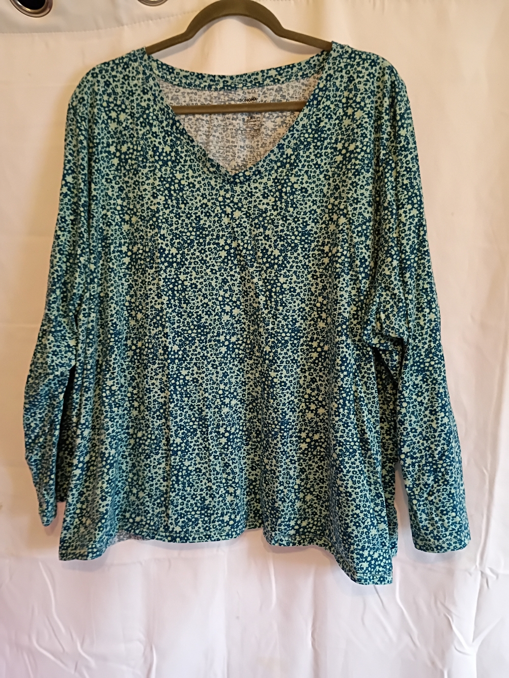 Sonoma Size 3x Women’s Teal Floral V-Neck Long Sleeve Top